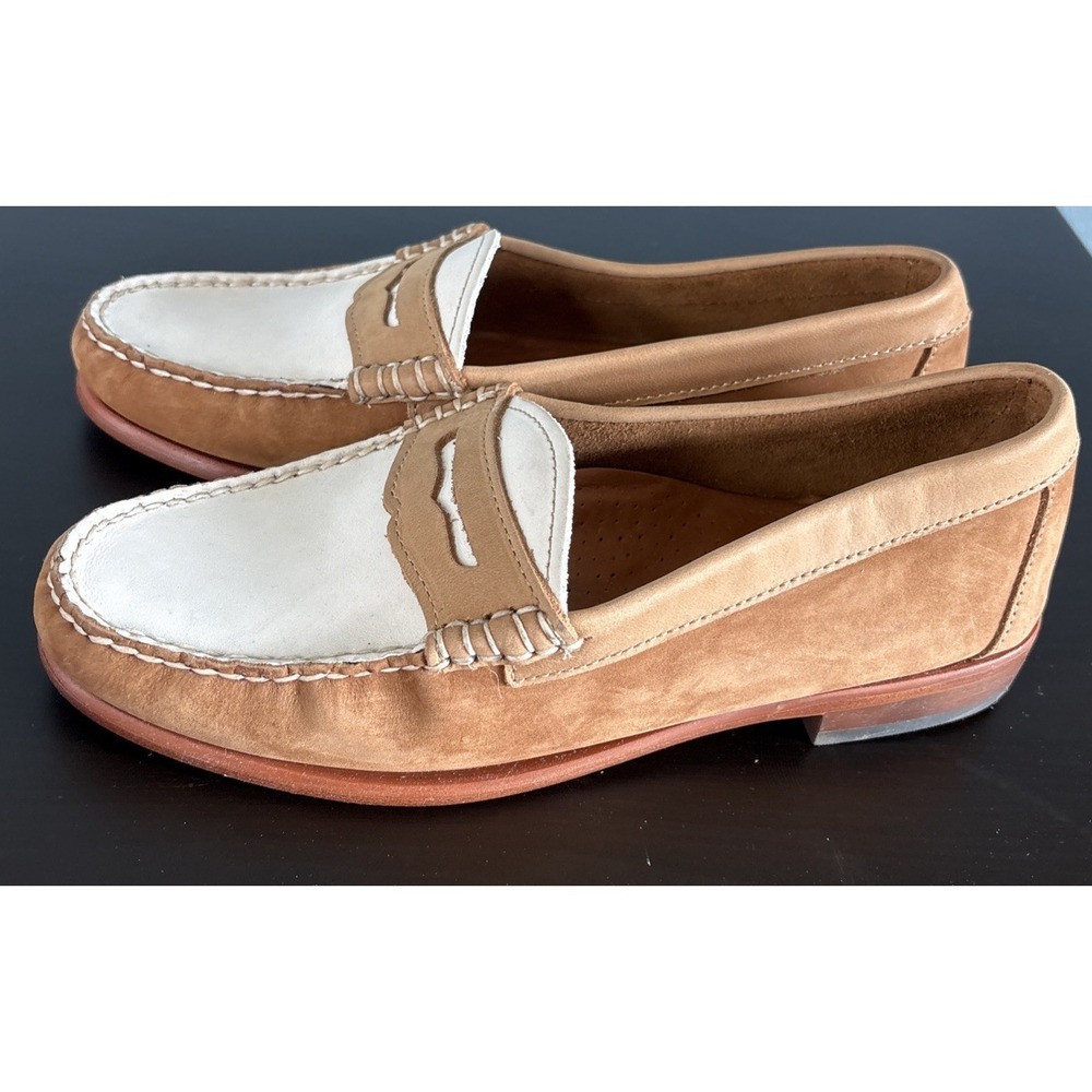 Quvel Suede Penny Loafer Women's 9M Shoes Brown Leather Flats Luxury Handmade